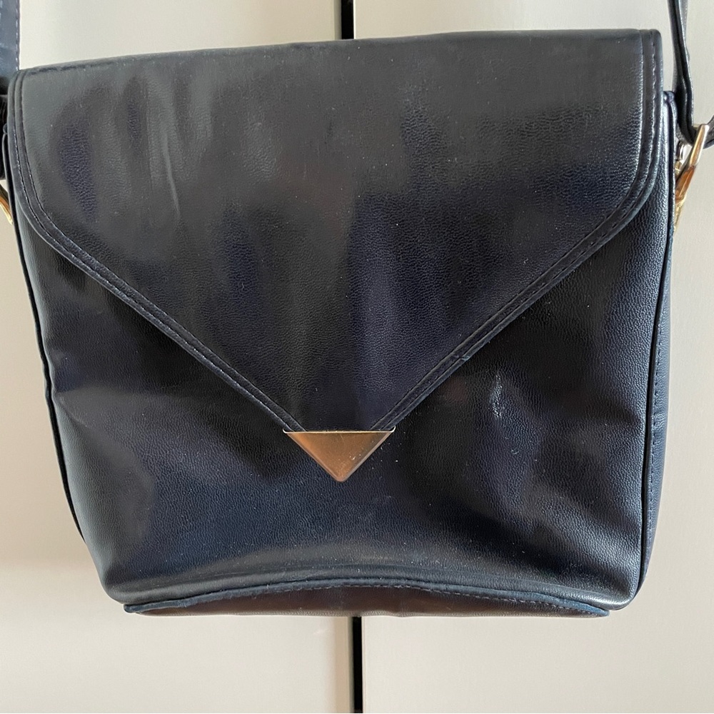 Vintage navy leather crossbody bag